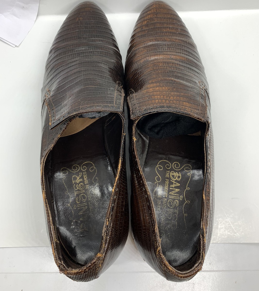 Vintage Banister Men\'s Brown 7 1/2M Suede Loafers Vintage Banister Shoes Lizard Exotic Brown Mens 9.5 Loafer  main image 3