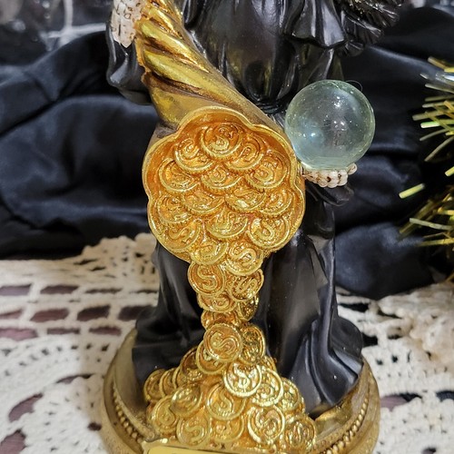 9" Santa Muerte Black Statue With Wings Santisima Muerte With Money Cone - Picture 3 of 13