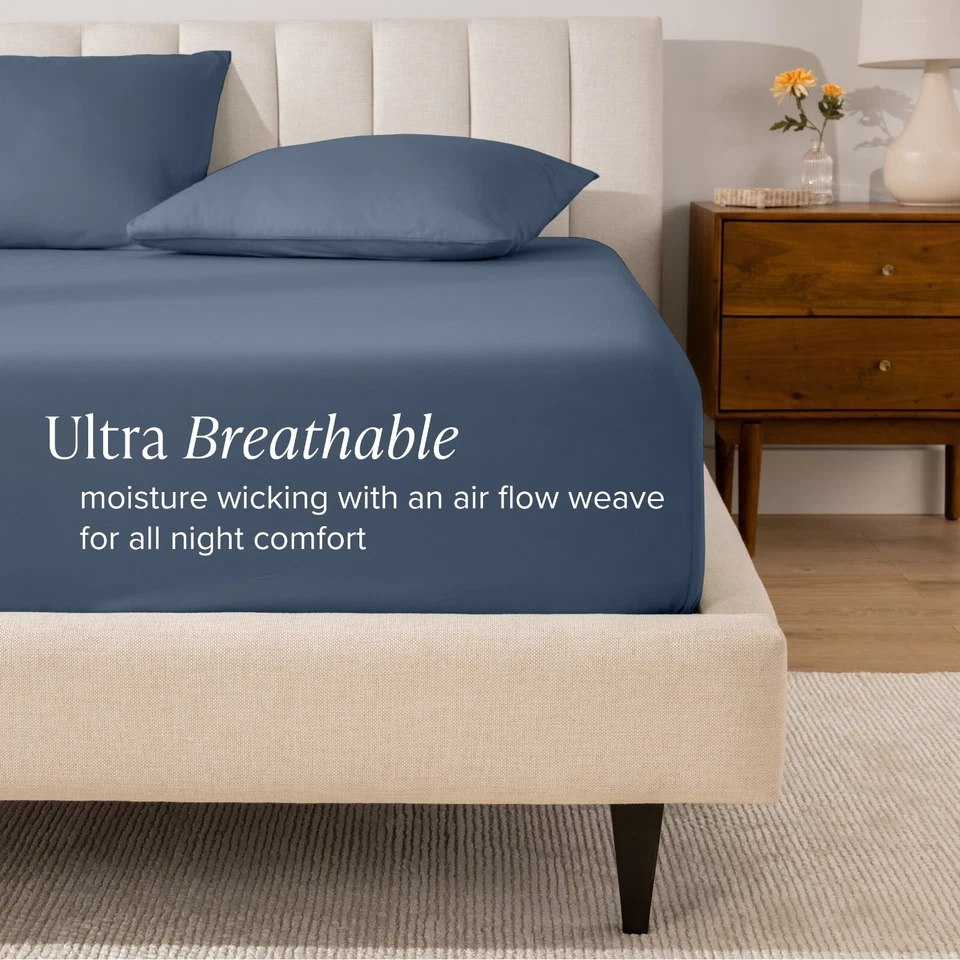 Bare Home Organic Cotton Percale Fitted Bottom Sheet - 260 Thread Count - Image 3 of 4