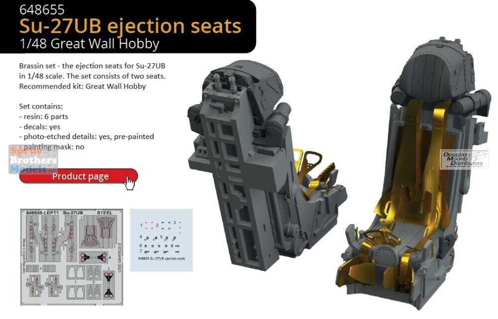 Brassin 1/48 scale Su-27UB ejection seats for Great Wall Hobby - 648655 Brassin 1/48 scale Su-27UB ejection seats for Great Wall Hobby - 648655