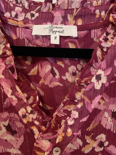 NEW Stitch Fix Top Womens Medium Pink Floral Vacation Travel Resortwear Fairy - Picture 3 of 6