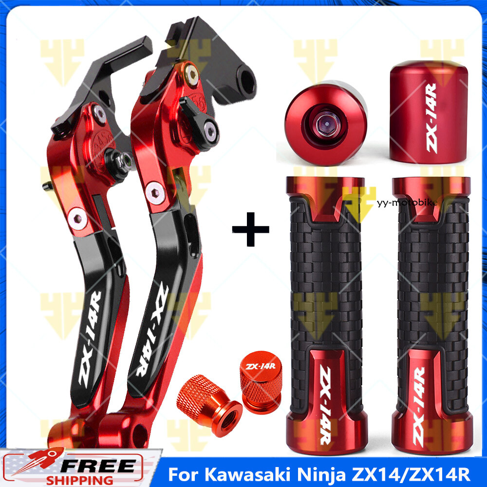 14コマ For Kawasaki Ninja ZX14/ZX14R CNC Handle Grips Cap Brake