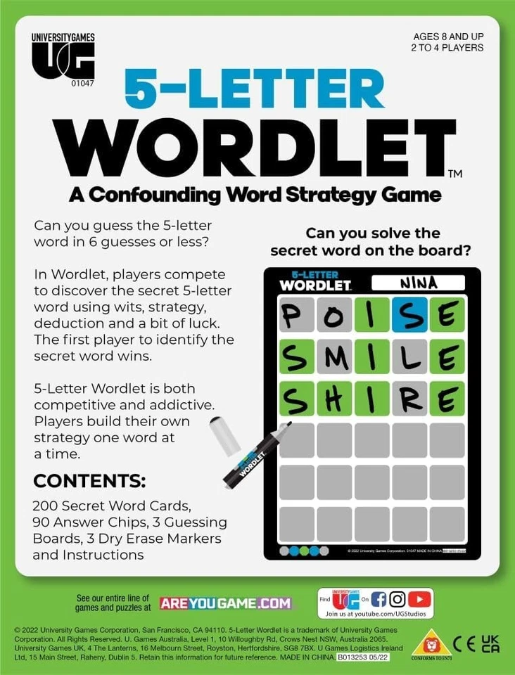 5-Letter Wordlet Wordle Strategy Game Interactive Fun 12+ by University Games - Image 2 of 4