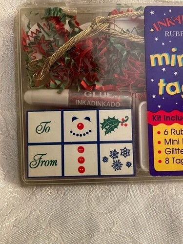 Vtg 1995 Inkadinkado Holiday Mini Gift Tag Kit-Snowman Tags Rubber Stamp Kit New - Picture 4 of 11