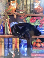 On the Shelf Black Cat 1000 Pc Puzzle SunsOut Book Ends Crissie Snelling Sealed