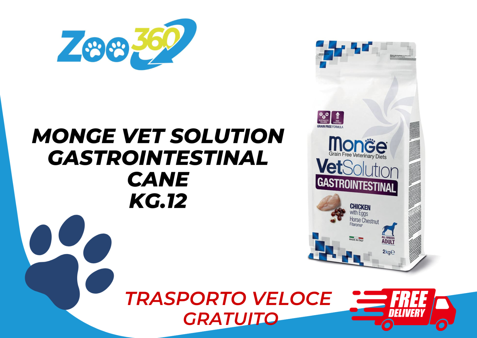 MONGE VET SOLUTION GASTROINTESTINAL KG.12 + TRASPORTO GRATUITO