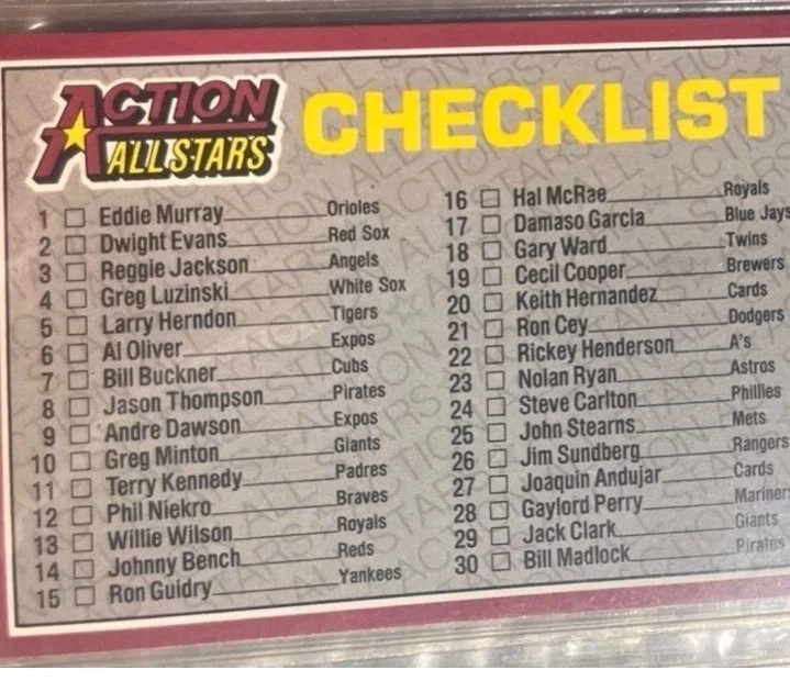 Juego completo de cartas jumbo Donruss Action All Stars 1983 1-60 Foto 2 de 4