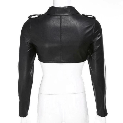 Chaqueta bolero de cuero de cordero real para mujer calce ajustado chaqueta encogida de hombros de cuero de cordero - Imagen 3 de 4