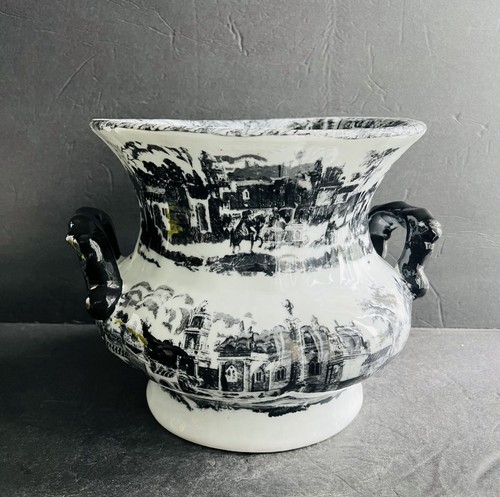 Jarrón jardinera Victoria Ware Ironstone England negro blanco jardinera maceta de caché - Imagen 1 de 10