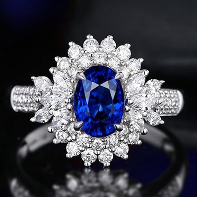 6.00Ct Oval Cut Natural Sapphire & Diamond solid 950 Platinum Engagement Ring