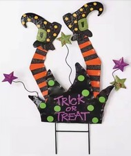 Halloween 28  Metal Crashing Witch Yard Stake Outdoor Holiday Decoration