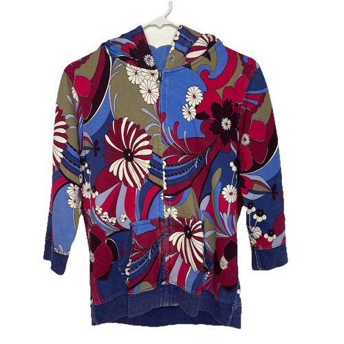 Vintage Y2K Medium Floral Lucky Brand Full Zip 3/4 Sleeve Boho Hoodie Jacket X11 - Picture 1 of 6