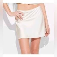 Wild Fable Off White Satin Mini Skirt Lace Trim Bow Coquette Cream Large NWT