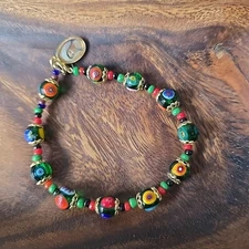 Vintage Italian Millefiori Venetian Glass Beads Bracelet 7.5" Wrist