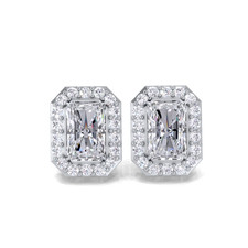Radiant Cut Lab Created Diamond Halo Stud Ear...