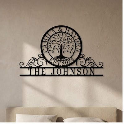 Custom Tree of Life Metal Sign Personalized Family Name Wall Art Monogram Gift