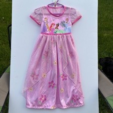 Disney Princess Nightgown Girls 4T Pink Glitter Mesh Rapunzel Ariel Tiana Dress