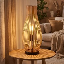 Tischleuchte Beistelllampe Tischlampe Boho Schlafzimmerlampe Bambus natur 47,5cm