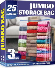 25 Gallon Jumbo Storage Bags, 35" X 24" Clear Plastic Zipper Bags with Handle...