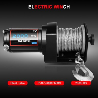 12V Electric Winch Towing Trailer Steel Cable  2000LB Off Road for JEEP
