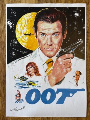 Signierter Walt Howarth A4 Druck - James Bond 007 - Roger Moore
