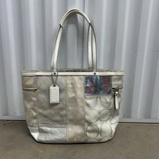 Coach White Patchwork Canvas Tote