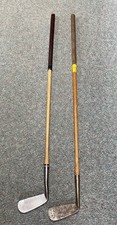 2 Antique WOODEN GOLF CLUB 'Thistle Irons Argyle ' Hickory Wood Shaft Putter