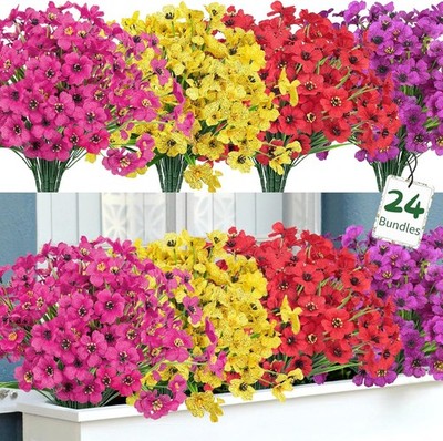 24 Bundles Artificial Flowers for Outdoors Fake Silk Flowers UV Resistant Faux