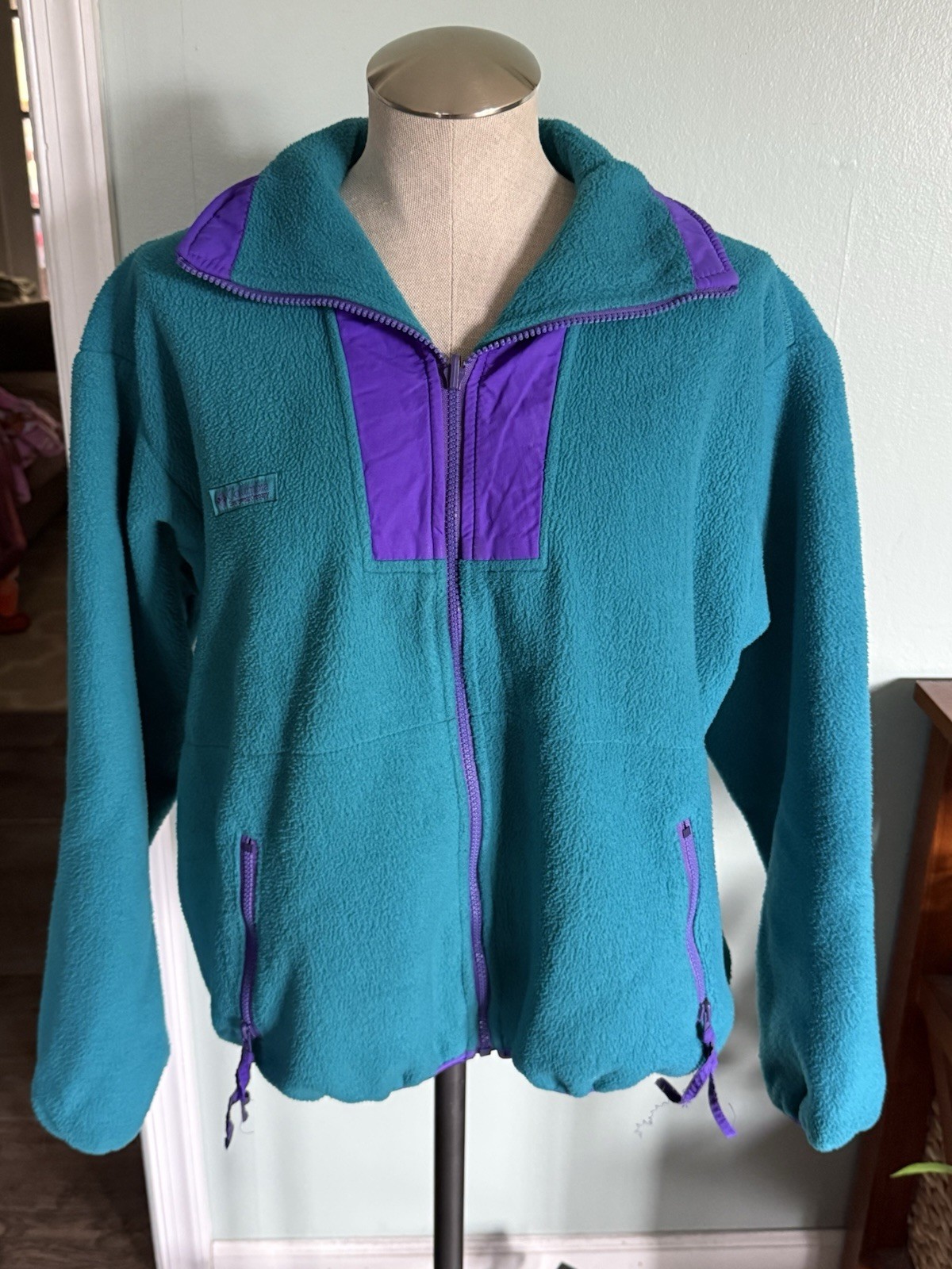 Vintage Columbia Made in USA 90’s Neon Blue Purple Zip Fleece Jacket Size Large