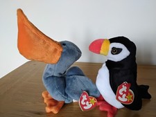TY BEANIE BABIES.  SCOOP THE PELICAN 1996 & PUFFER THE PUFFIN 1997. TAGS.  VGC.
