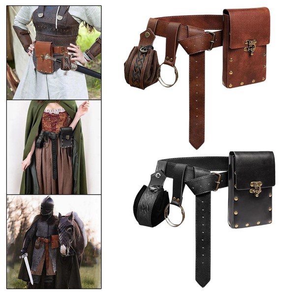 Medieval~Bolsa de cinturón~Steampunk~PU~Cuero~Cinturón~Cinturón~para