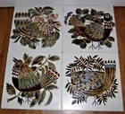 Set Of 4 Maw & Co Tubeline Majolica Bird Tiles Hand Decorated Vintage Art