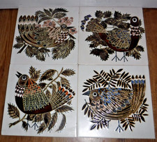 Set Of 4 Maw & Co Tubeline Majolica Bird Tiles Hand Decorated Vintage Art