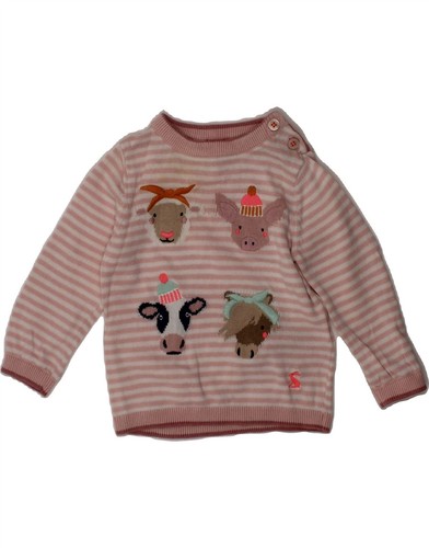 JOULES Baby Girls Boat Neck Jumper Sweater 3-6 Months Pink Animal Print CB10