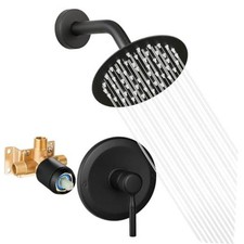 Black Shower Head And Faucet Set Complete With Valve Classic A - Matte Black
