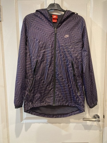 NIKE Womens Hooded Raincoat/Purple/Geometric/Lined/Lightweight/Recycled/Summer