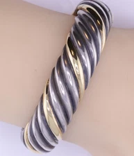 David Yurman Sterling Silver 18K Yellow Gold Sculpted Cable Cuff Bracelet 52.3g