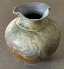 KENT FOLLETTE :: STUDIO ART POTTERY 8” BULBOUS VASE “Crystalline” Earthtones USA