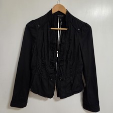 White House Black Market Casual Blazer Ruffle Accent Trim Fitted Jacket 6 Black
