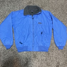 Vintage Patagonia Bomber Jacket Mens M Blue Sherpa Fleece Lined Nylon Coat USA