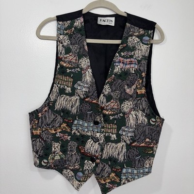 Vintage Facets by Mirrors Womens Tapestry Vest Dogs Faces Size Large USA