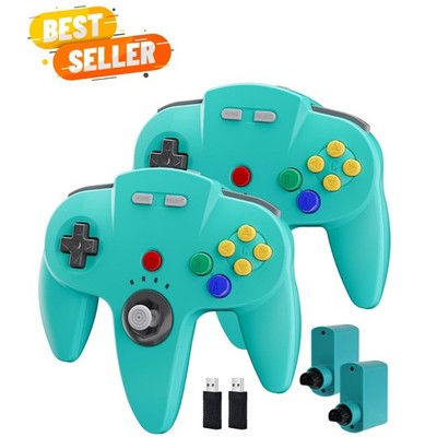 Wireless N64 Controllers 2 Pack for Switch, PC & Mac - Classic Design, Turquoise