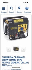 CHAMPION CPG4000E1 3500W FRAME TYPE PETROL GENERATOR 120 / 240V (max 3000W)