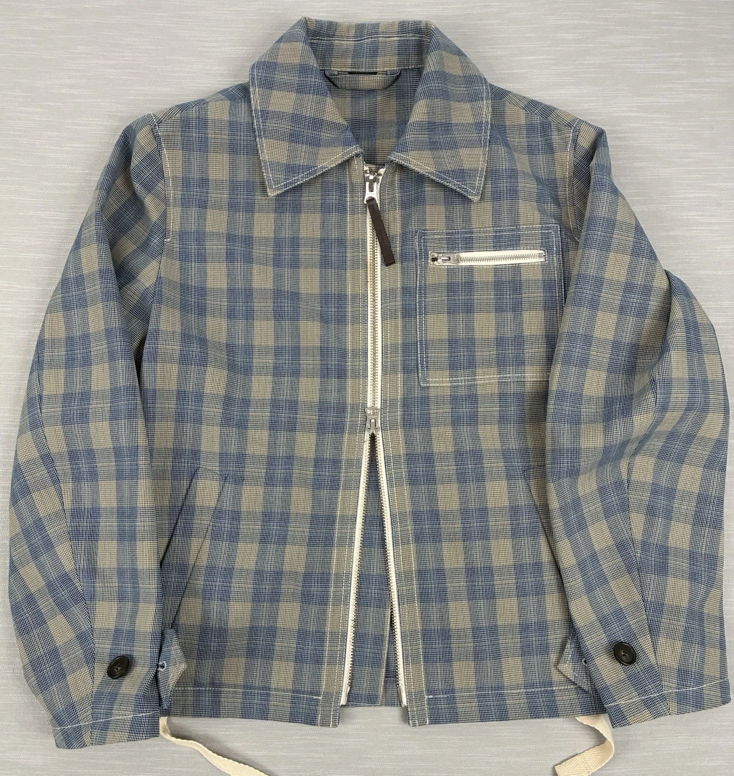 Acne Studios Plaid Jacket Blue & Taupe Two-Way Zipper Size 48 - product detail image 5