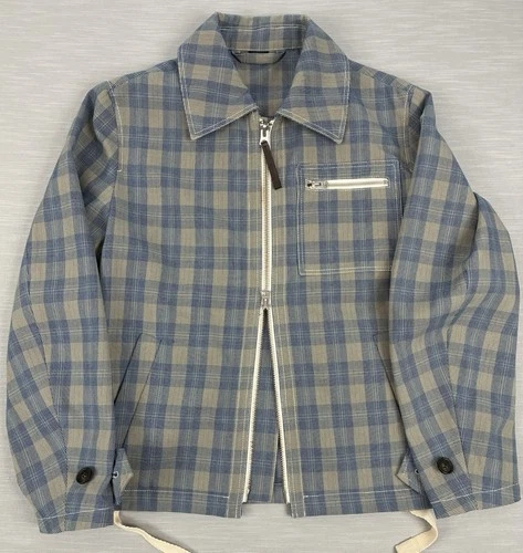 Acne Studios Plaid Jacket Blue & Taupe Two-Way Zipper Size 48 image 5