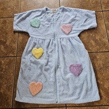Vintage 90s Canyon Group Chenille Heart Robe Blue Pink Small Original Thick Rare