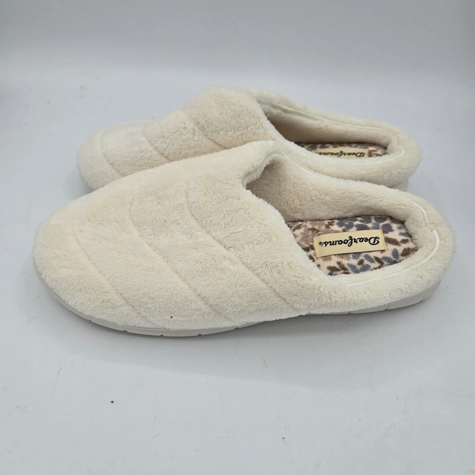 Zapatillas Dearfoams Crema Difusas Para Mujer Medianas EE. UU. 7-8 Sin Cordones Estampado Leopardo Foto 2 de 4