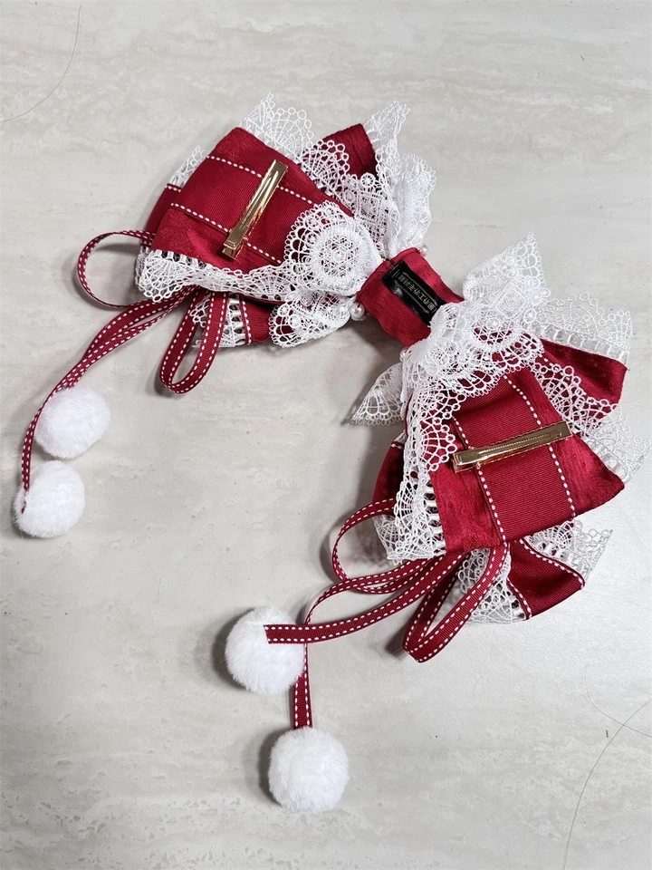 Diadema de encaje con volantes Lolita gótica dulce moño retro clip para tocado para mujer Foto 3 de 4