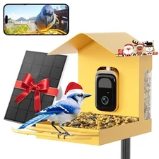 Metal Smart Bird Feeder with Camera Solar Powered, 5G/2.4G WiFi Yellow