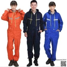 Men Hooded Coveralls Overalls Workwear Mechanic Jumpsuit Protective Reflective